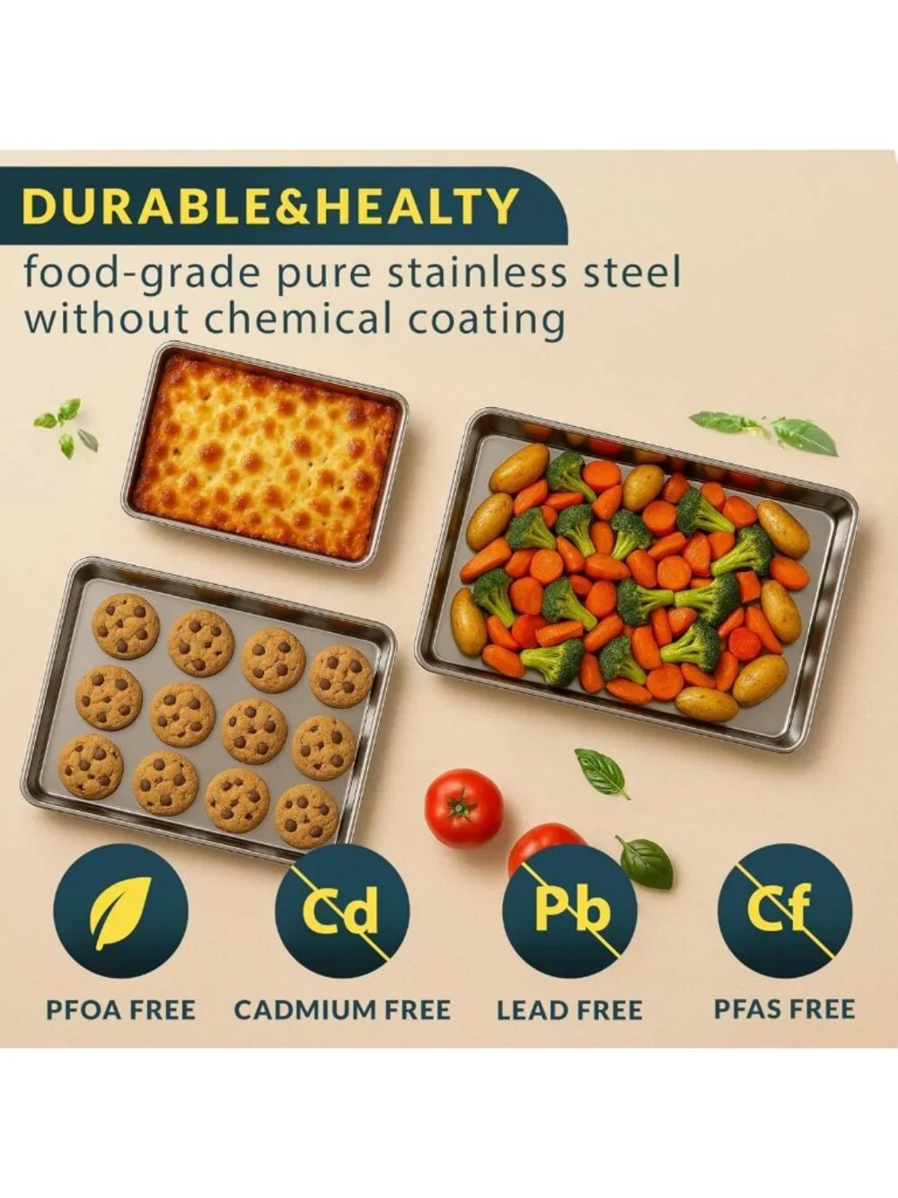 Stainless Steel Cookie Sheet Set of 3 - Non-Stick, Rust Resistant, Dishwasher